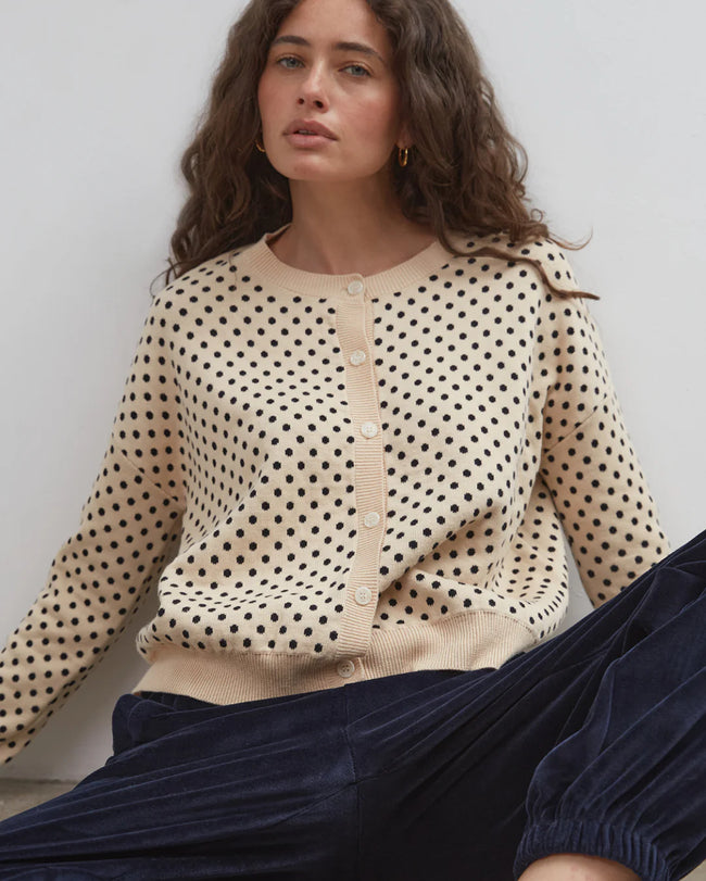 Dawn Cotton Cardigan Beige Polka Dot - Beige-Commonplace-P&amp;K The General Store