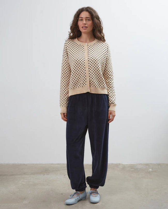 Dawn Cotton Cardigan Beige Polka Dot - Beige-Commonplace-P&amp;K The General Store