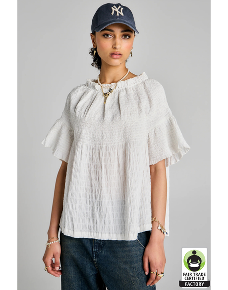 Theia Smocked Blouse Off-White/White Smocking-KAREN WALKER-P&amp;K The General Store
