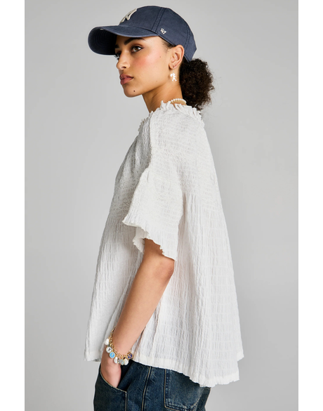 Theia Smocked Blouse Off-White/White Smocking-KAREN WALKER-P&amp;K The General Store