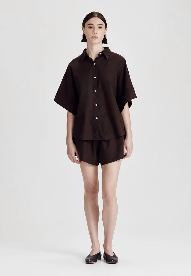 Womens Boyfriend Shirt - Cocoa-COMMONERS-P&amp;K The General Store