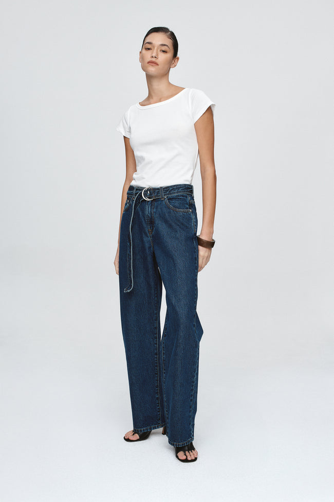 Belted Wide Leg Jean - Classic Blue-MARLE-P&amp;K The General Store