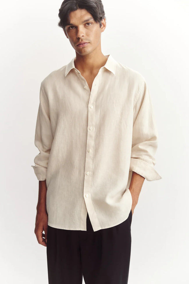 Everyday Mens Linen LS Shirt - Limestone-ASSEMBLY LABEL-P&amp;K The General Store