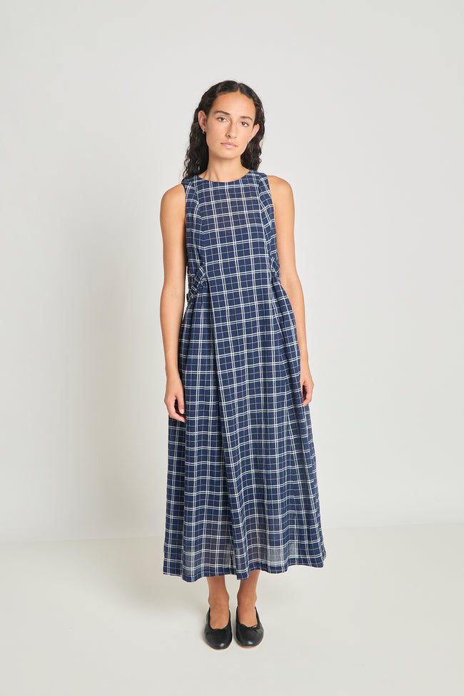 Alternate Realities Dress - Navy Crinkle Check-TWENTY SEVEN NAMES-P&amp;K The General Store