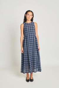 Alternate Realities Dress - Navy Crinkle Check-TWENTY SEVEN NAMES-P&amp;K The General Store