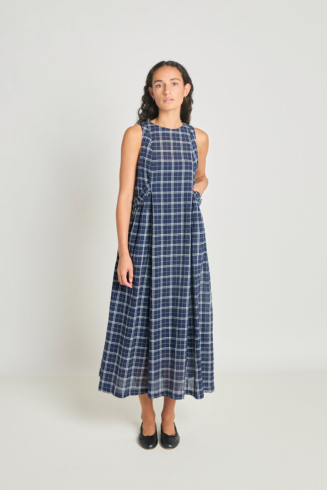 Alternate Realities Dress - Navy Crinkle Check-TWENTY SEVEN NAMES-P&amp;K The General Store