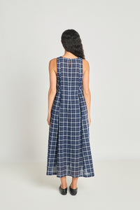 Alternate Realities Dress - Navy Crinkle Check-TWENTY SEVEN NAMES-P&amp;K The General Store