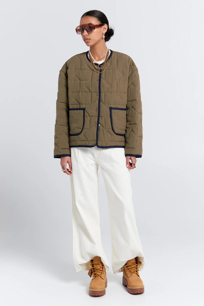 Quilted Drift Jacket - Khaki/Navy-KAREN WALKER-P&amp;K The General Store