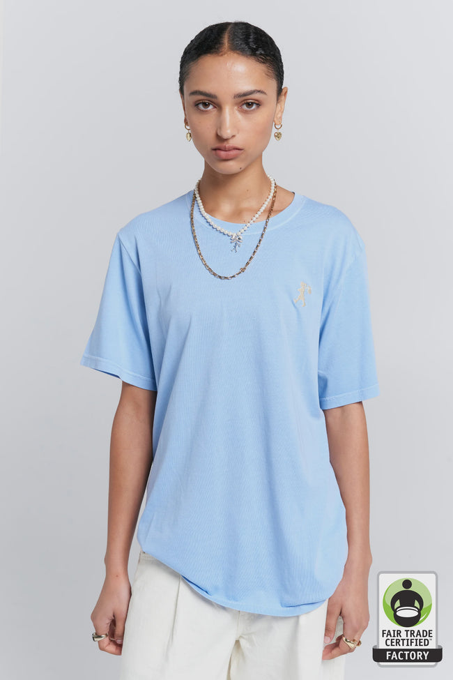 Embroidered Runaway Girl - Classic Organic Cotton T-Shirt - Blue-KAREN WALKER-P&amp;K The General Store
