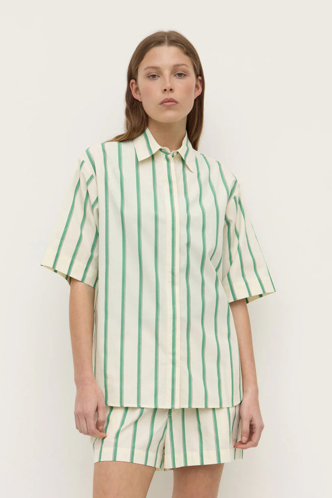 Agnes Stripe Short-Sleeve Shirt - Butter/Bright Green-ASSEMBLY LABEL-P&amp;K The General Store
