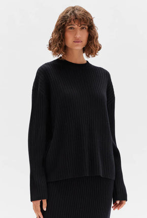 Wool Cashmere Rib Long Sleeve Top - Black-ASSEMBLY LABEL-P&amp;K The General Store