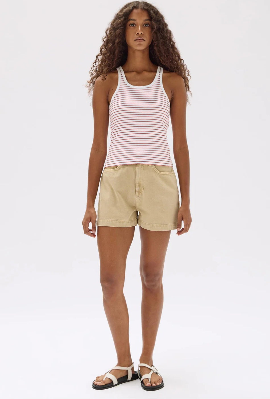 Drew Stripe Rib Tank - Papaya/White-ASSEMBLY LABEL-P&K The General Store