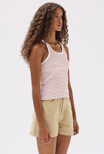 Drew Stripe Rib Tank - Papaya/White-ASSEMBLY LABEL-P&amp;K The General Store