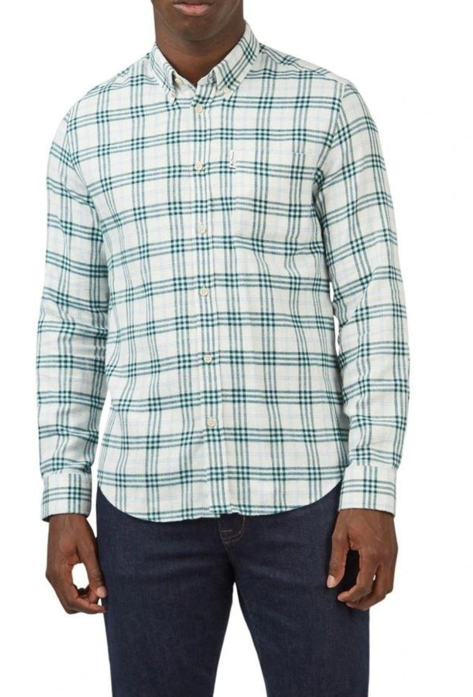 Herringbone Check L/S Shirt - Ocean Green-BEN SHERMAN-P&K The General Store