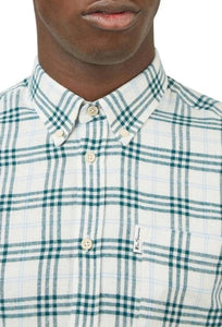 Herringbone Check L/S Shirt - Ocean Green-BEN SHERMAN-P&amp;K The General Store