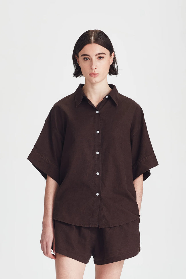 Womens Boyfriend Shirt - Cocoa-COMMONERS-P&amp;K The General Store