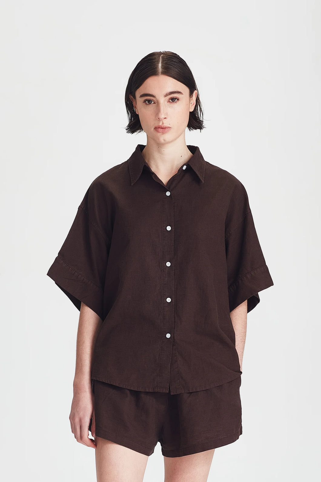 Womens Boyfriend Shirt - Cocoa-COMMONERS-P&K The General Store