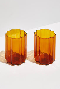 Wave Glass - Set of 2 - Amber-Fazeek-P&amp;K The General Store