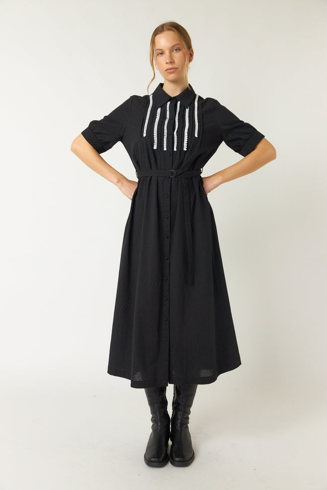 Pintucked Shirt Dress - Black-SYLVESTER-P&amp;K The General Store