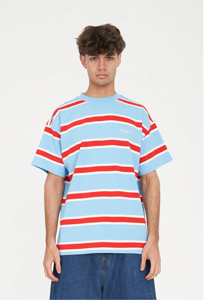 Block Tee Stripe - Blue /Poppy-HUFFER-P&amp;K The General Store