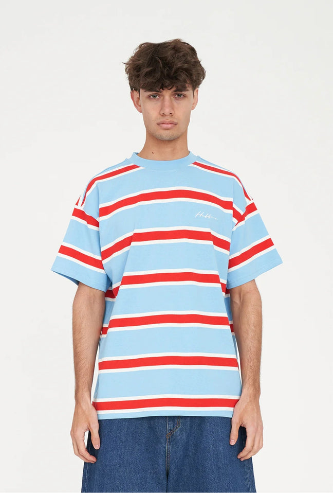 Block Tee Stripe - Blue /Poppy-HUFFER-P&amp;K The General Store