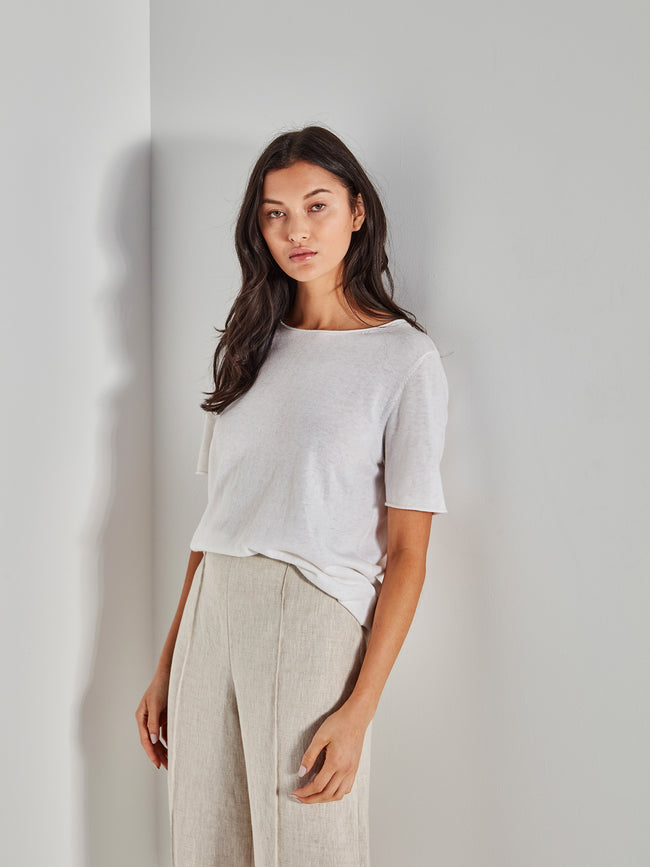 JHL Crew T - White Cotton Cashmere-JULIETTE HOGAN-P&amp;K The General Store