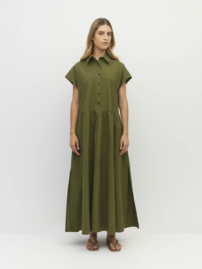 Lenni Dress - Crushed Cotton - Moss-JULIETTE HOGAN-P&amp;K The General Store