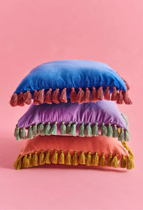 Velvet Tassel Cushion - Sapphire Blush-KIP & CO-P&amp;K The General Store