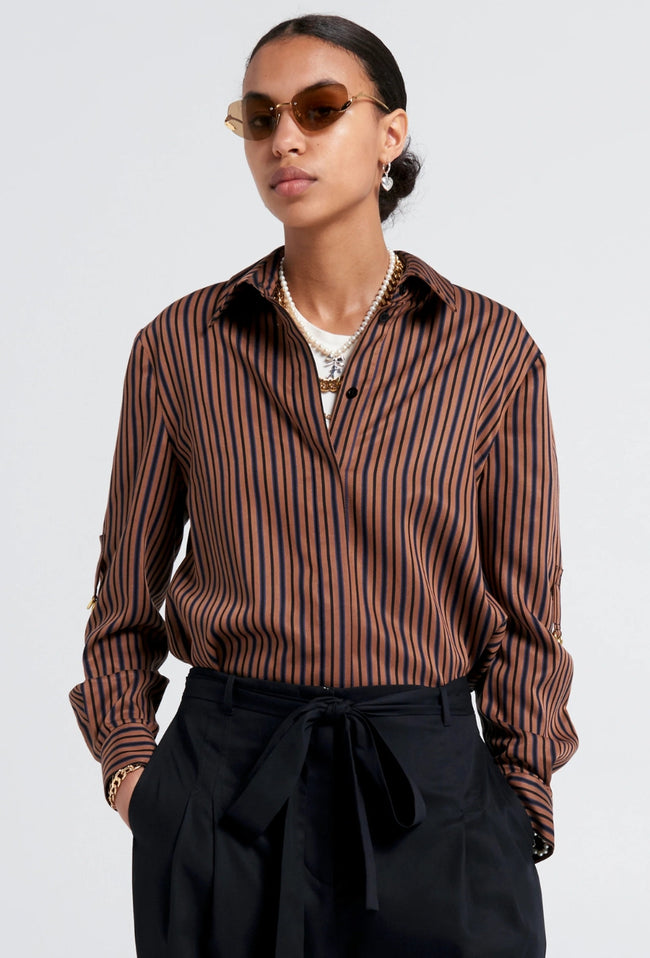 Avenue Shirt - Brown Multi Stripe-KAREN WALKER-P&amp;K The General Store