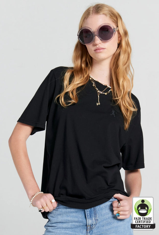 Embroidered Runaway Girl Classic Organic Cotton T-Shirt - Black-Karen Walker-P&amp;K The General Store