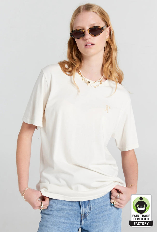 Embroidered Runaway Girl Classic Organic Cotton T-Shirt - Ecru-Karen Walker-P&amp;K The General Store