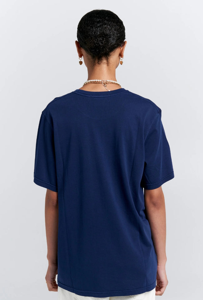 Embroidered Runaway Girl - Classic Organic Cotton T-Shirt - Navy-KAREN WALKER-P&amp;K The General Store