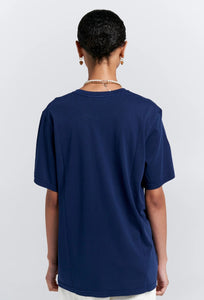 Embroidered Runaway Girl - Classic Organic Cotton T-Shirt - Navy-KAREN WALKER-P&amp;K The General Store