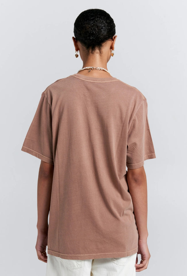 Embroidered Runaway Girl - Classic Organic Cotton T-Shirt - Taupe-KAREN WALKER-P&amp;K The General Store