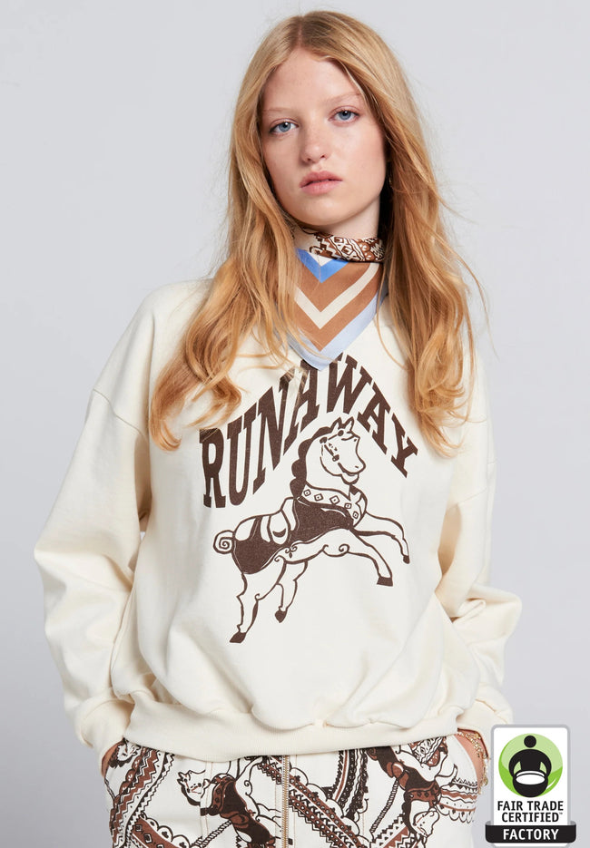 Runaway Carousel Organic Cotton Crew Sweatshirt - Ecru/Mocha-KAREN WALKER-P&amp;K The General Store