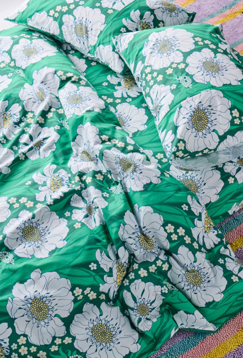 Tumbling Flowers Green Organic Cotton Pillowcases - 2P Std Set-KIP & CO-P&K The General Store