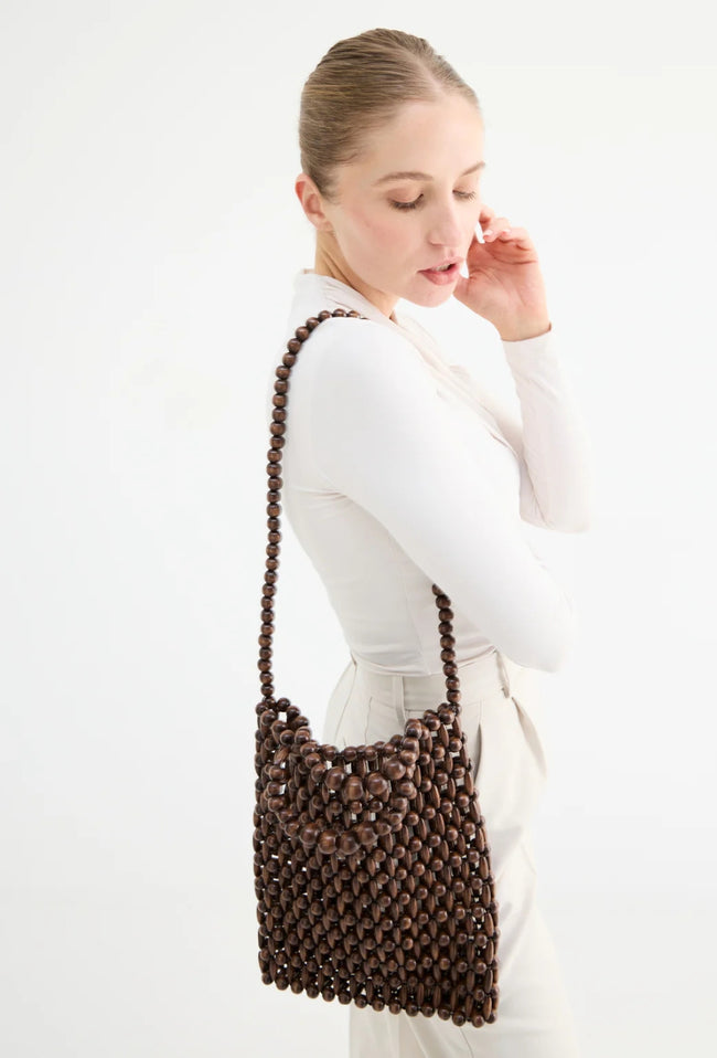Gia Beaded Tote Bag - Brown-LA TRIBE-P&amp;K The General Store