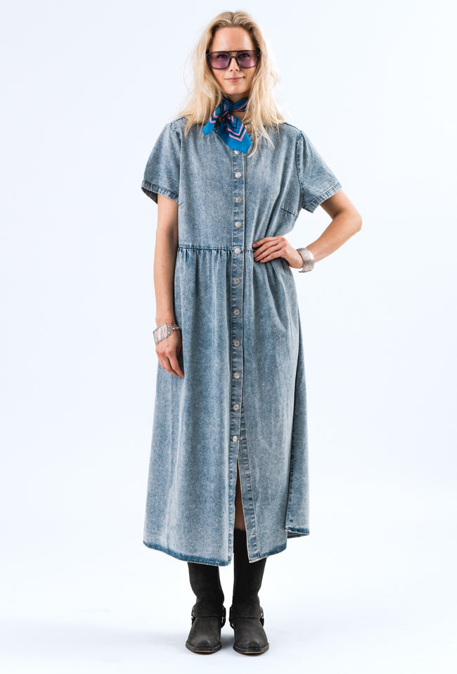 Aliya Maxi L/S Dress - Washed Demin-LOLLYS LAUNDRY-P&amp;K The General Store