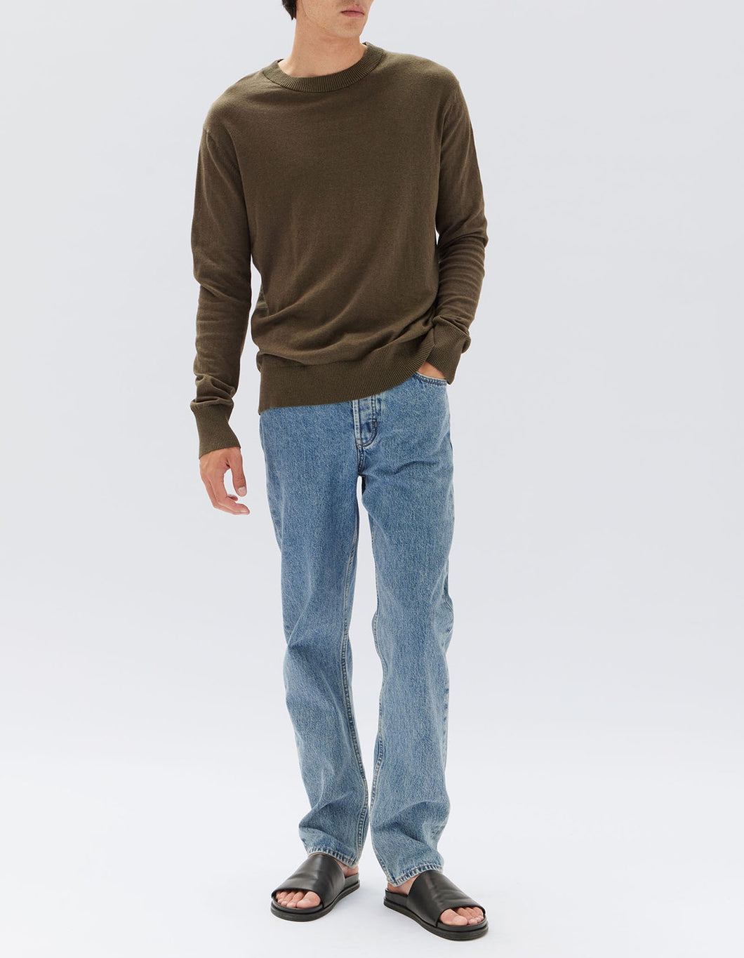 Mens Cotton Cashmere Long Sleeve Sweater - Pea Marle-ASSEMBLY LABEL-P&K The General Store
