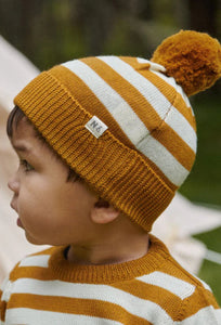 Alpine Pom Pom Beanie - Toffee Bold Stripe-NATURE BABY-P&amp;K The General Store