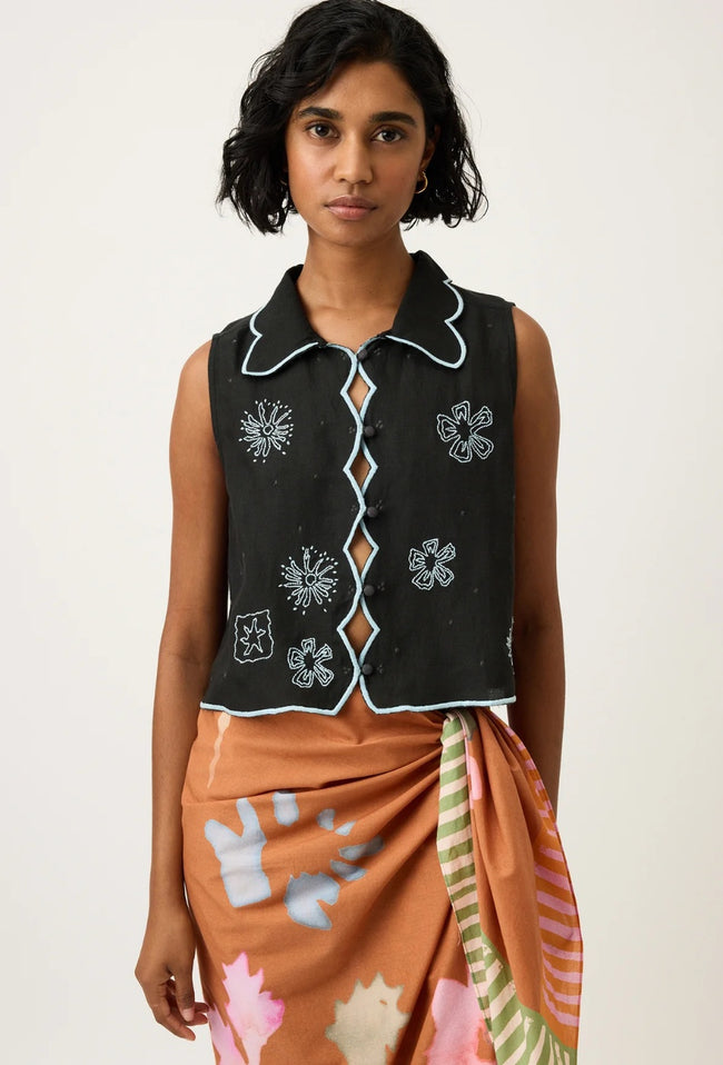 Tuva Vest - Charcoal Embroidery-NANCY BIRD-P&amp;K The General Store