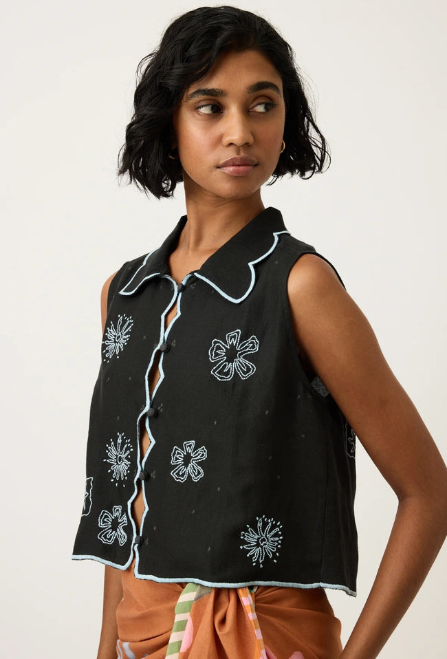 Tuva Vest - Charcoal Embroidery-NANCY BIRD-P&amp;K The General Store