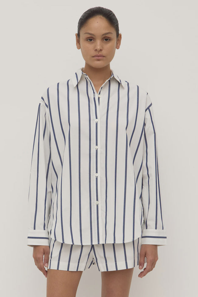 Nara Stripe Long Sleeve Shirt - White/True Navy-ASSEMBLY LABEL-P&amp;K The General Store