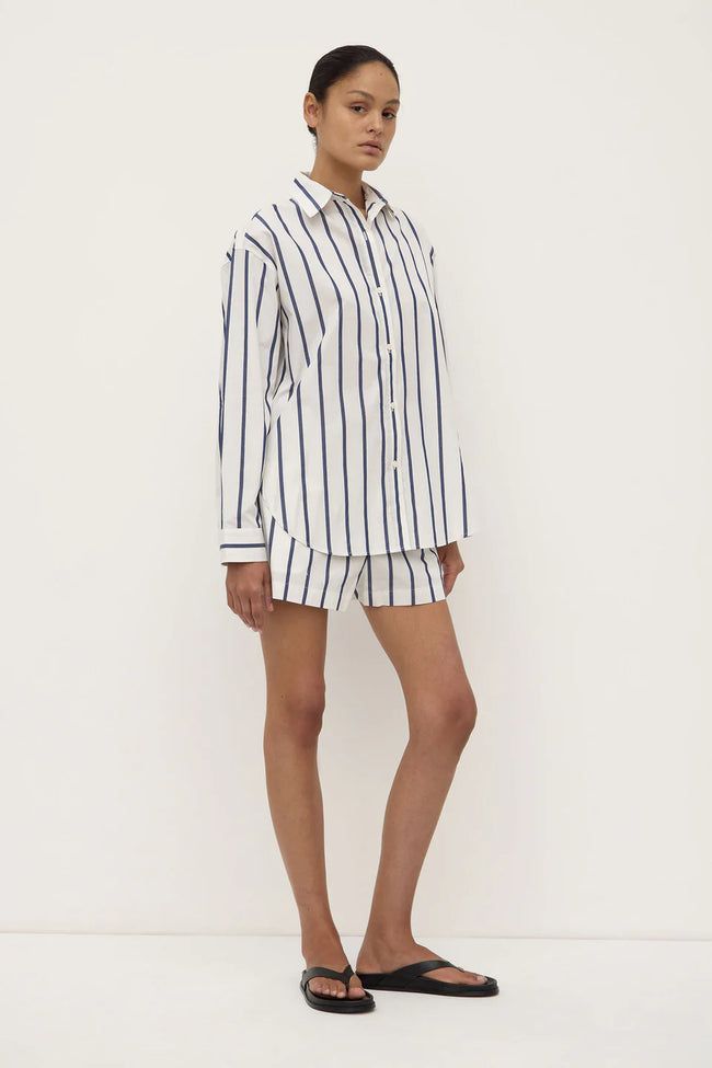 Nara Stripe Long Sleeve Shirt - White/True Navy-ASSEMBLY LABEL-P&amp;K The General Store