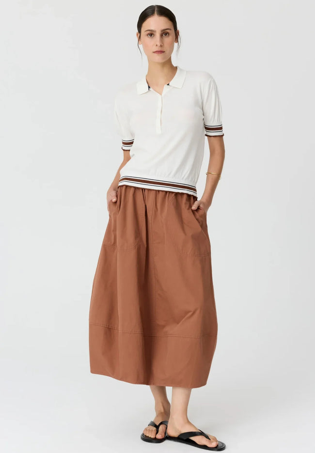 Dahlia Knit Polo - White/Toffee-POL-P&amp;K The General Store