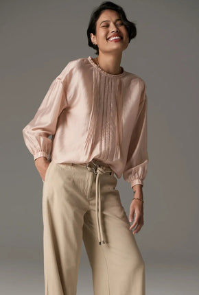 Rhea Pintuck Top - Pink-POL-P&amp;K The General Store