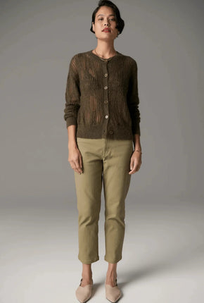 Livia Cardigan Pointelle - Khaki-POL-P&amp;K The General Store