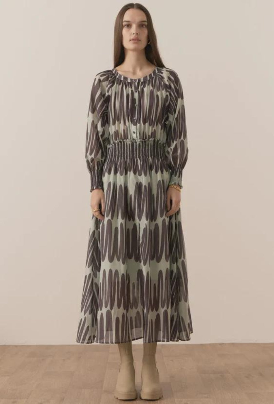 Quill Shirred Dress - Quill Print-POL-P&K The General Store
