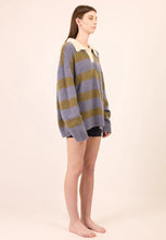 Load image into Gallery viewer, Knit Polo - Blue / Green Stripe-PHARLAIN-P&amp;K The General Store
