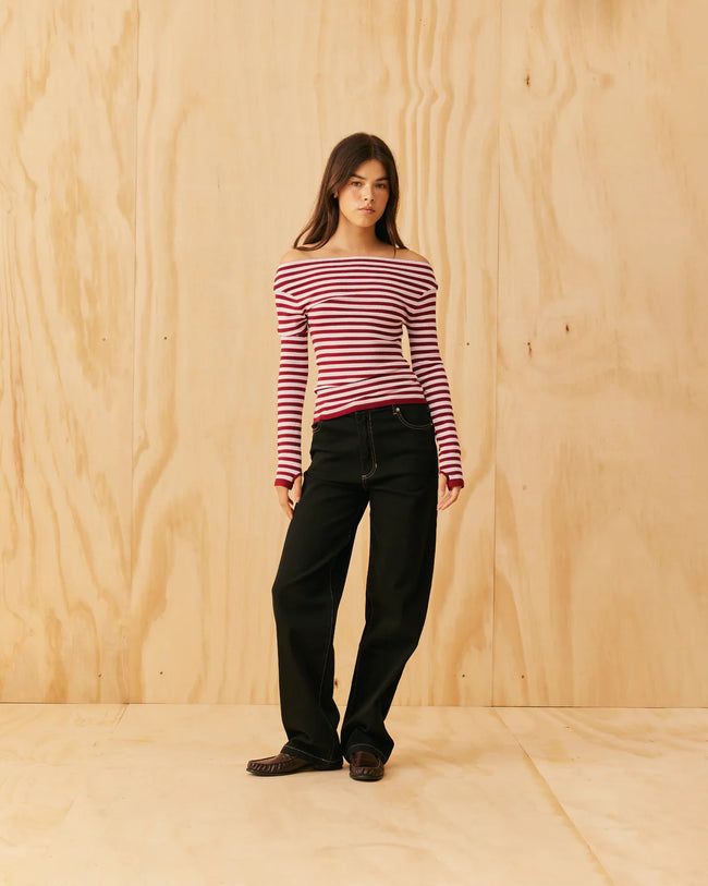 Emma Long Sleeve Top - Burgundy Pink Stripe-RUBY-P&amp;K The General Store